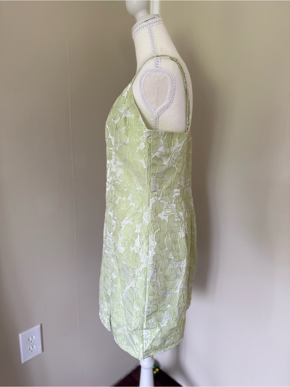 Lulu's Floral Goals Light Green Floral Jacquard Sleeveless Mini Dress Garden - Picture 6 of 8